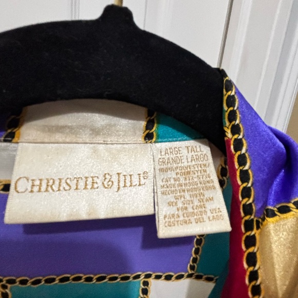 Vintage Colorblock Satin Button-Up Shirt Jacket - Multicolor - Picture 3 of 4